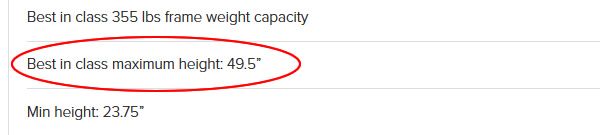 False clain on Evodesk.com about max height range