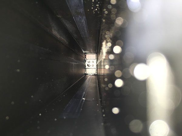 Inside of the outer column with raw steel