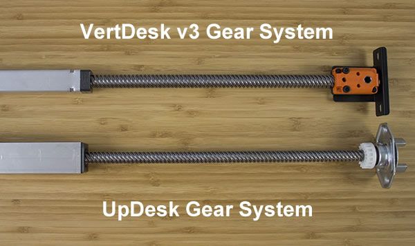 UpDesk gear vs. VertDesk v3 gear system