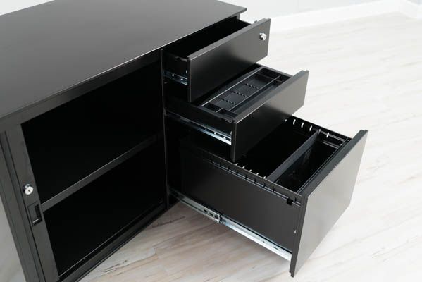 Drawers open on mobile tambour file