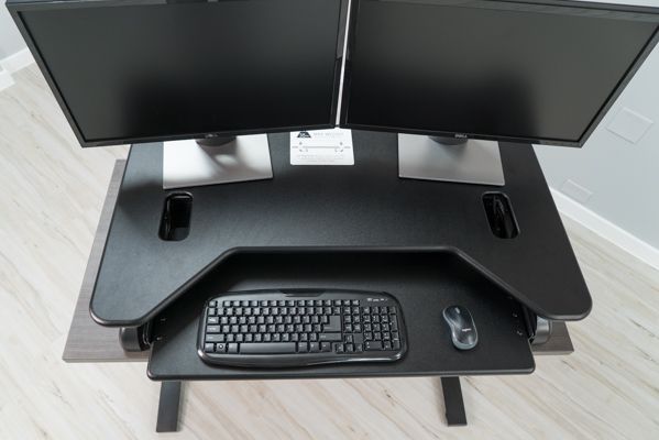 Keyboard tray pulled out