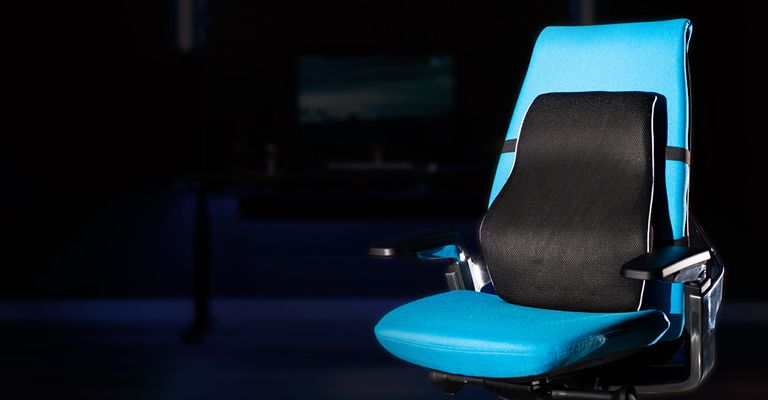 The lumbar pillow shown on an office chair