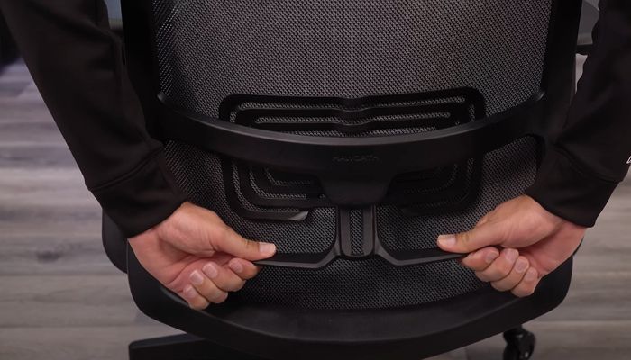 The lumbar support system on the office chair