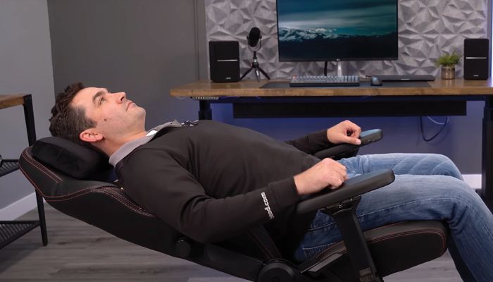The gaming chair reclines almost flat
