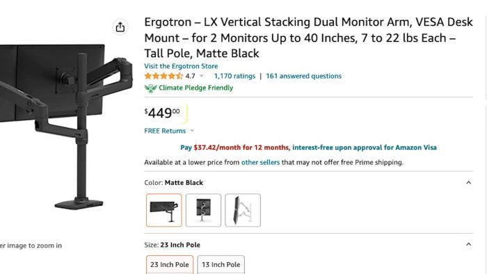 Ergotron LX Dual Stack Arm