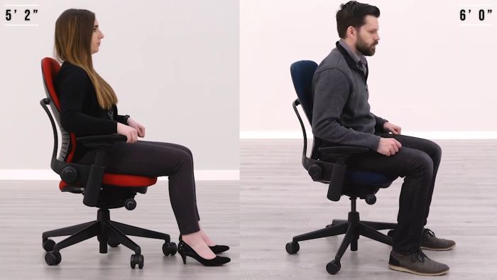 Showing different sized individuals in the office chair